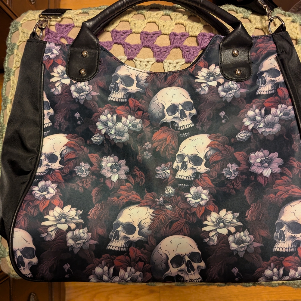Floral Skull Print Women's Bag
